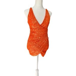 Fashion nova orange party micro mini sequin dress. Brand new with tag size small